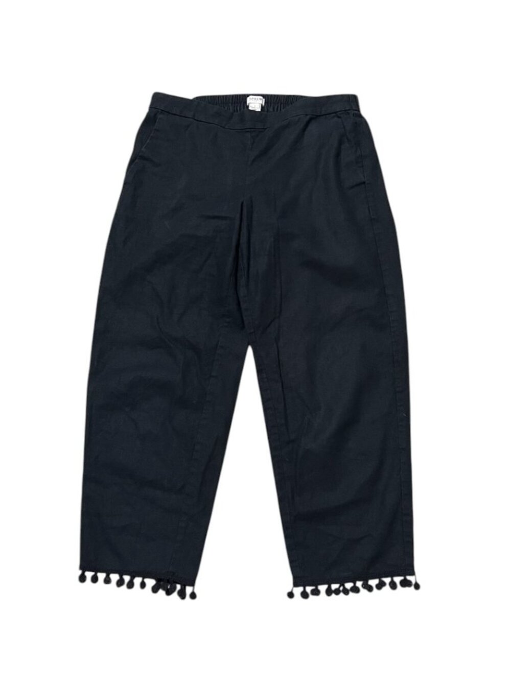 J.Crew Women's Black Linen Blend Cropped Pants Elastic Waist Wide Leg Size 6